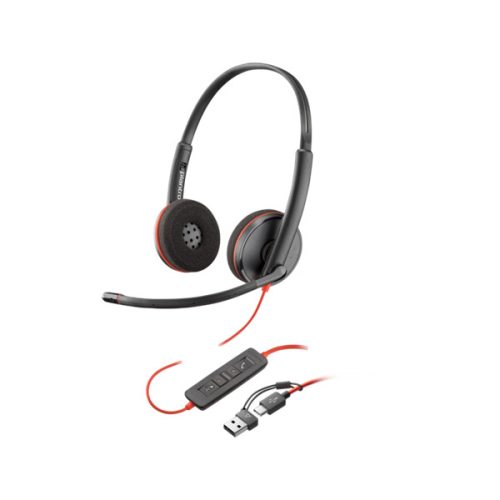 HP Poly Blackwire 3220 USB-C fekete headset + USB-C/A adapter